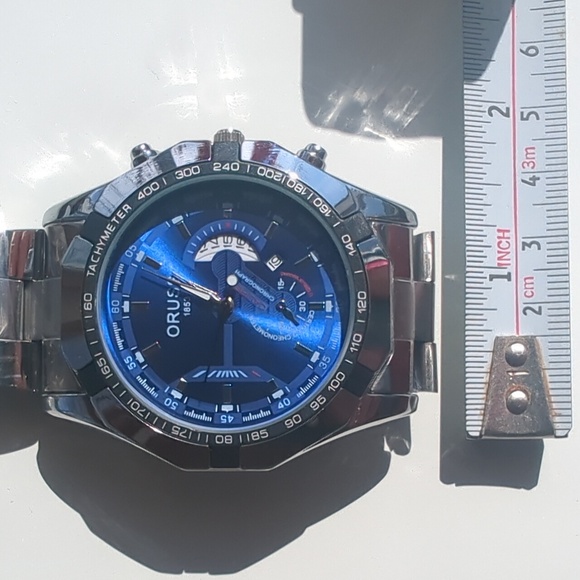 New Men's ORUSS 1853 Stainless Steel Blue Dial Watch with Luminous Hands - Picture 12 of 14